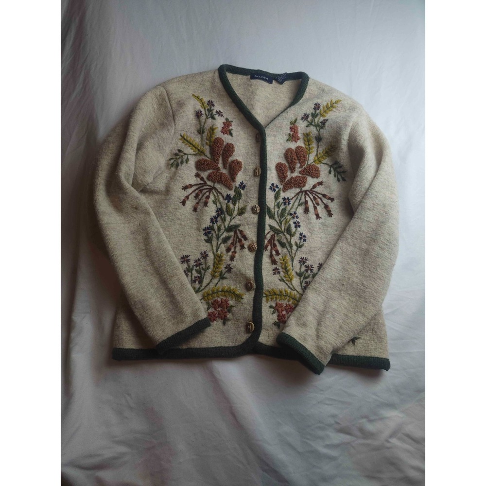 Vintage 90s Eagles Eye Cardigan Womens Large Beige Floral Whimsigoth Cottagecore